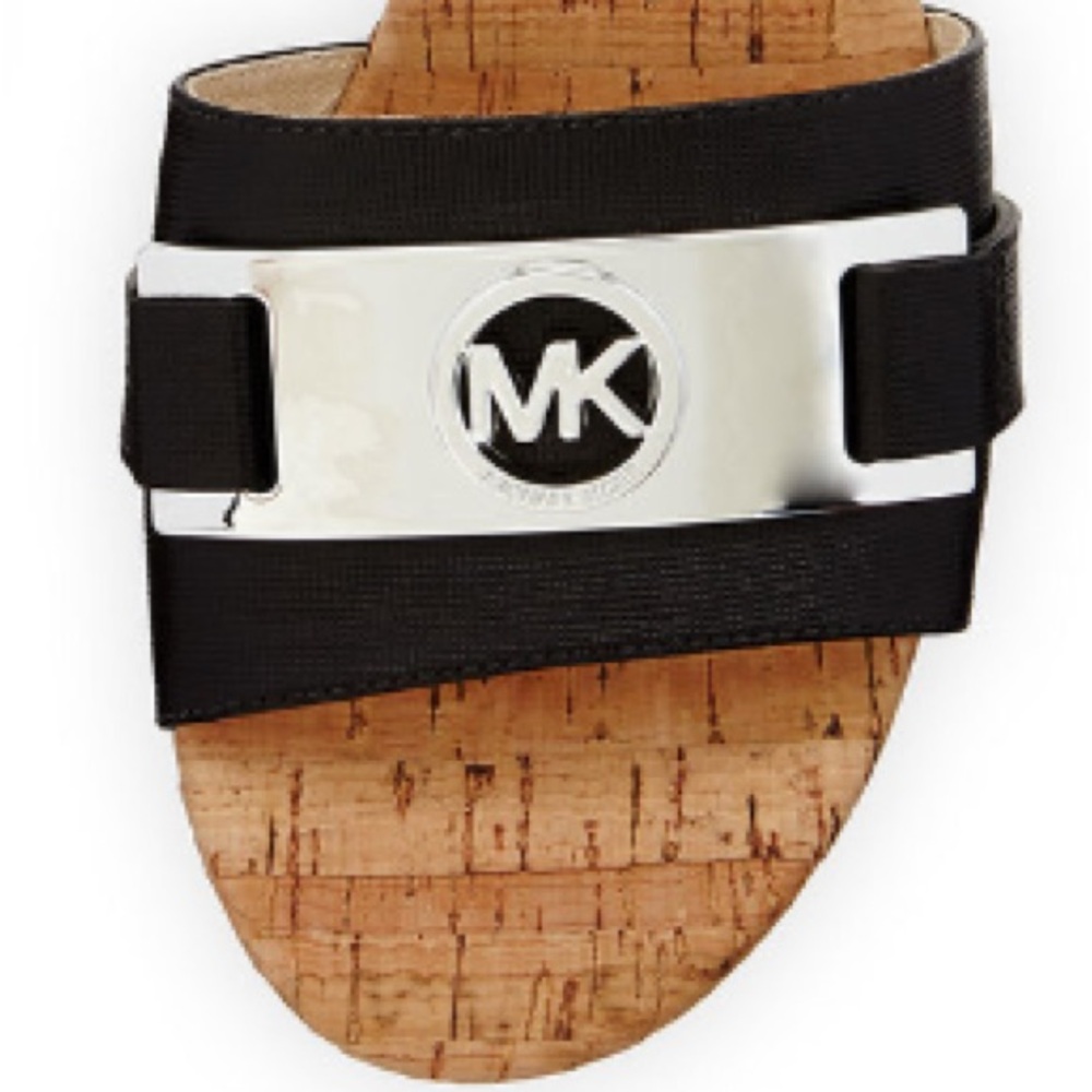 SOLD! MICHEAL Michael Kors Warren Black Platform Wedge Casual Slides Sandals 7 - Picture 2 of 7